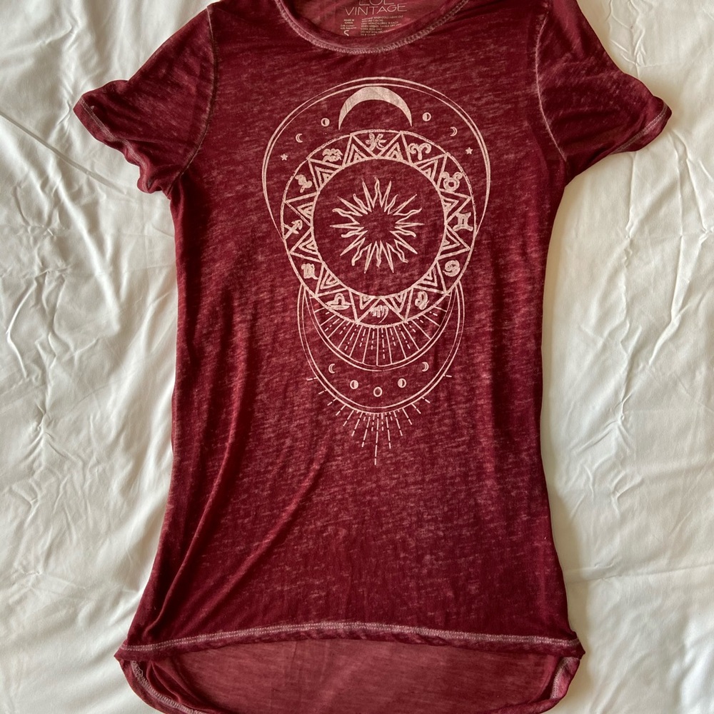 Burgundy sheer high-low hippie LOL Vintage top
